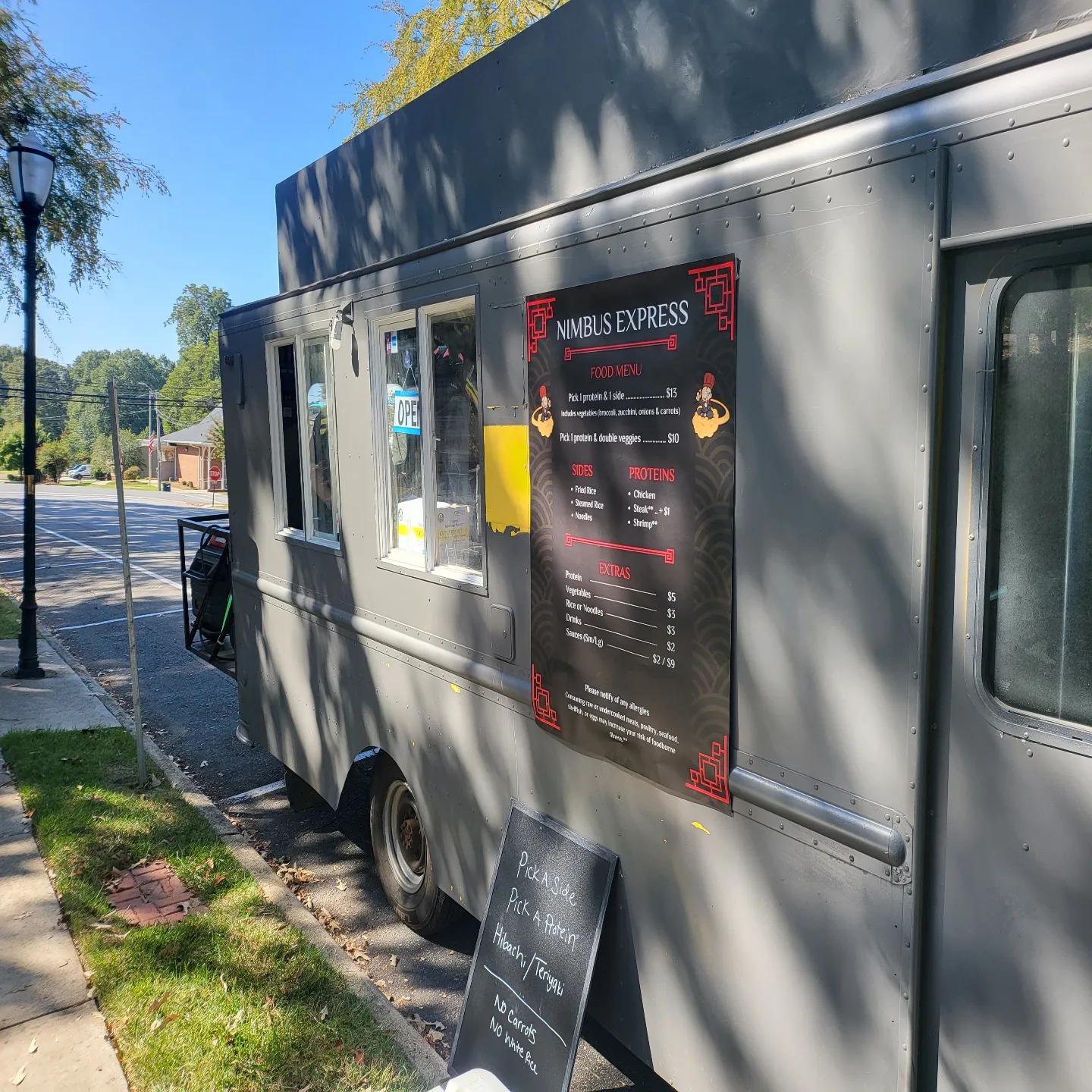 menu for nimbus foodtruck
